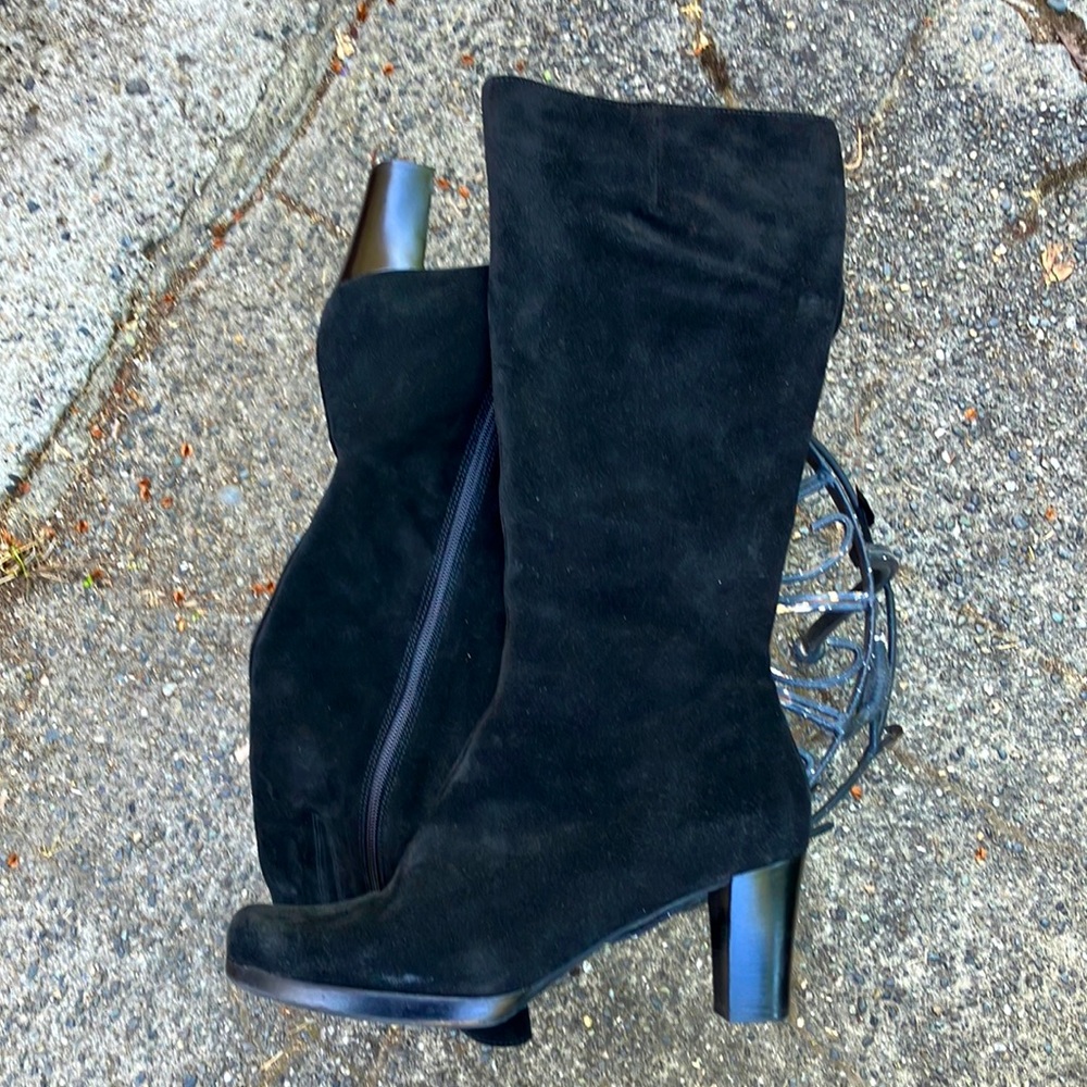 La Canadienne Blk Suede Knee Height Waterproof Heeled Platform Boots womens 11